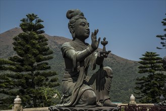 Buddhist statue praising Tian Tan Buddha or the Big Buddha