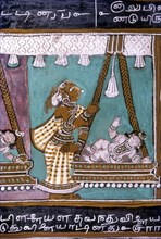 400 years old Ramayana old baby Rama in cradle painting at Alagar koyil near Madurai