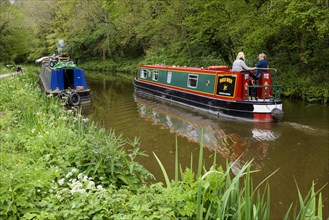 Barges on the Kennet and Avon Canal between Bradford and Avon and Bath in Wiltshire