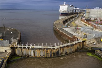Closed lock gate of the King George Dock in the Port of Hull in Kingston upon Hull
