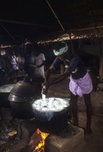 Making of idiyappam rice seva for a wedding feast of Chettinad in Tamil Nadu