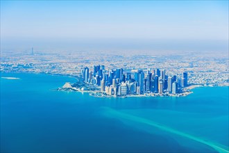 Aerial view of Doha and the Persian Gulf