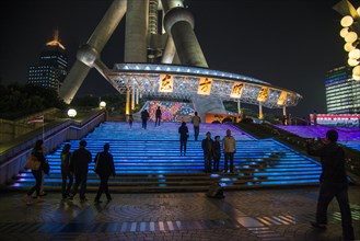 Illuminated stairs of the Oriental Pearl Tower