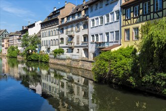 Half-timbered houses reflected in the ILL canal along the Quai de la Petite France