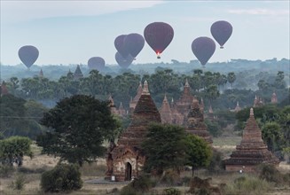 Hot air balloons over the temples of Bagan