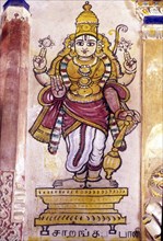 Lord Sarangapani Vishnu ceiling painting in the Ariyakudi Perumal Temple Chettinad