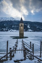 Church tower in Lake Reschen