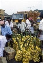 Banana sale at Koyambedu whole sale vegetable and fruit market is one of Asia's largest perishable goods market complex located in Chennai Madras