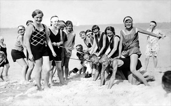 Group with bathers at the beach