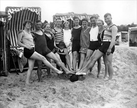 Group with bathers at the beach