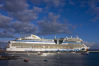 Cruiser Aida Blue docked in harbor of Puerto del Rossario