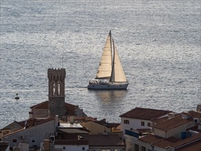 View of a sailing ship from the tower of St. George's Cathedral