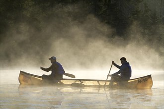 Canoeing in the morning mist