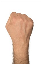 Man hand fisting on white background