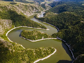 Uvac river meandering through the mountains
