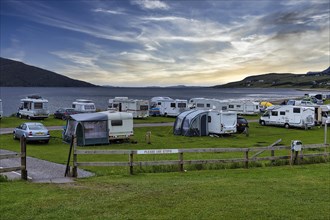 Caravans and motorhomes at Loch Broom campsite