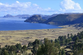 Fields on the shore of Lake Titicaca