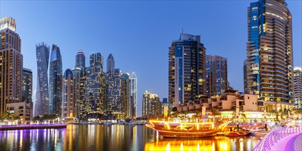 Dubai Marina Harbour Skyline Architecture Holiday by Night Panorama in Dubai