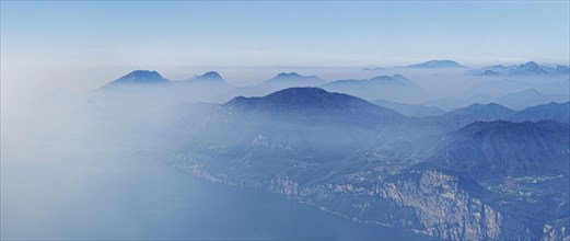 Southwestern peak panorama of the Garda Mountains and Bergamo Alps