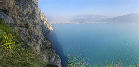 View of northern Lake Garda from the old coastal road and hiking trail Via Ponale