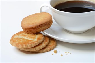 Traditional French sweet galettes and cup of coffee