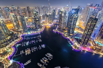 Dubai Marina Harbour Skyline Architecture Holiday Overview by Night in Dubai