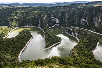 Uvac river meandering through the mountains