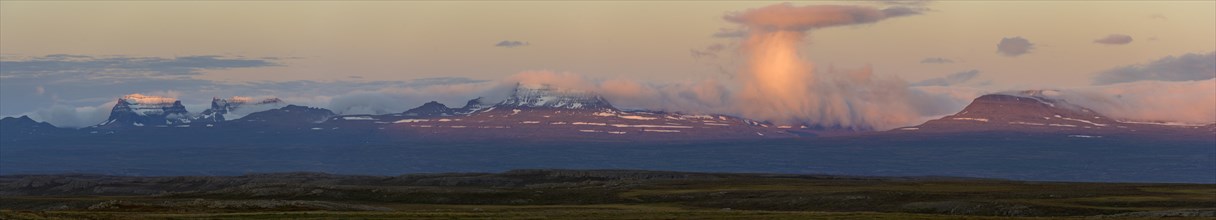 Mountain range of the East Fjords in the evening light