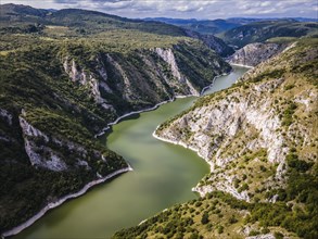 Uvac river meandering through the mountains