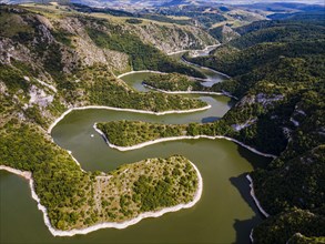 Uvac river meandering through the mountains