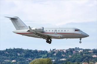 A VistaJet Bombardier Challenger 605 with registration 9H-VFG at Corfu Airport