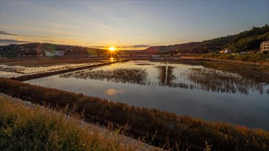 Sunrise over the Strunjan sea salt extraction salt works