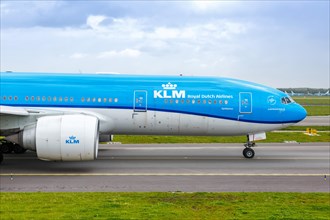 A KLM Royal Dutch Airlines Boeing 777-200ER aircraft with registration PH-BQE at Amsterdam Schiphol Airport