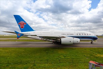 An Airbus A380-800 aircraft of China Southern Airlines with registration number B-6137 at Amsterdam Schiphol Airport