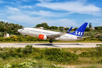 A SAS Scandinavian Airlines Boeing 737-700 with the registration SE-REX at Skiathos Airport