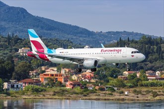 An Airbus A320 aircraft of Eurowings with the registration D-AEWI at Corfu Airport
