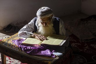 Sufi priest studying the holy Quran in the Shrine of Mawlana Abdur Rahman Jami