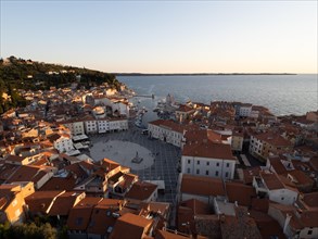 Tartini Square and the old town of Piran in the evening light