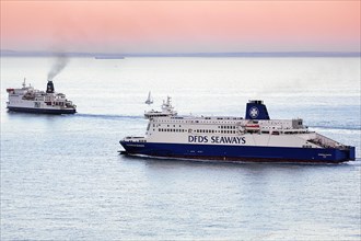 Ferries and boats cruising in the English Channel