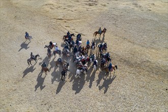 Aerial of a Buzkashi game