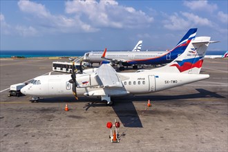 An ATR 42-500 aircraft of Sky Express with registration SX-TWO at Heraklion Airport