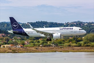 A Lufthansa Airbus A320neo aircraft with the registration D-AINW at Corfu Airport