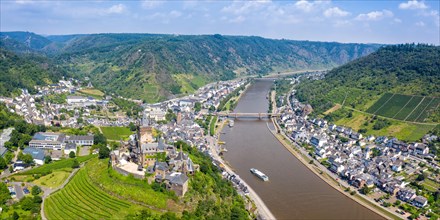 Town of Cochem on the Moselle River with Reichsburg Castle Panorama in Cochem