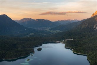 View over the Eibsee lake at sunset