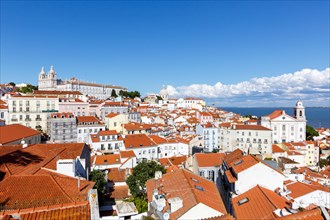 Portugal Travel City View of Old Town Alfama with Church of Sao Vicente de Fora in Lisbon
