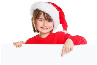 Child Girl Santa Claus Christmas Laugh Show Sign copy space Copyspace Freiraum
