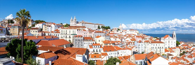 Portugal Travel City View of Old Town Alfama with Church Sao Vicente de Fora Panorama in Lisbon