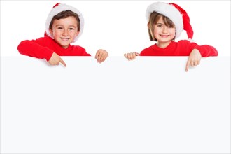 Christmas children Father Christmas laugh show sign cut-out text free space copyspace young