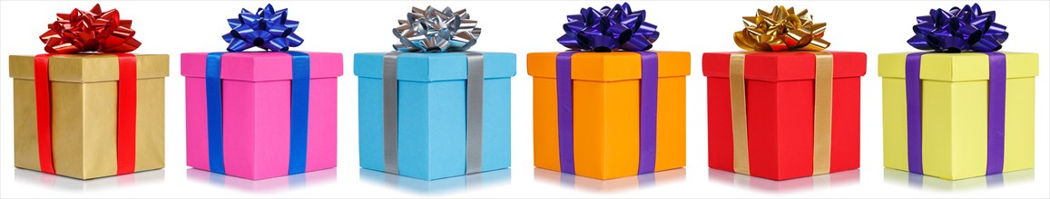 Gifts Birthday Christmas Christmas gifts in a row boxes cut out isolated