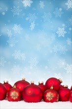 Christmas Many Red Christmas Balls Decoration Snowflakes Snow Winter copy space Copyspace Copy Space
